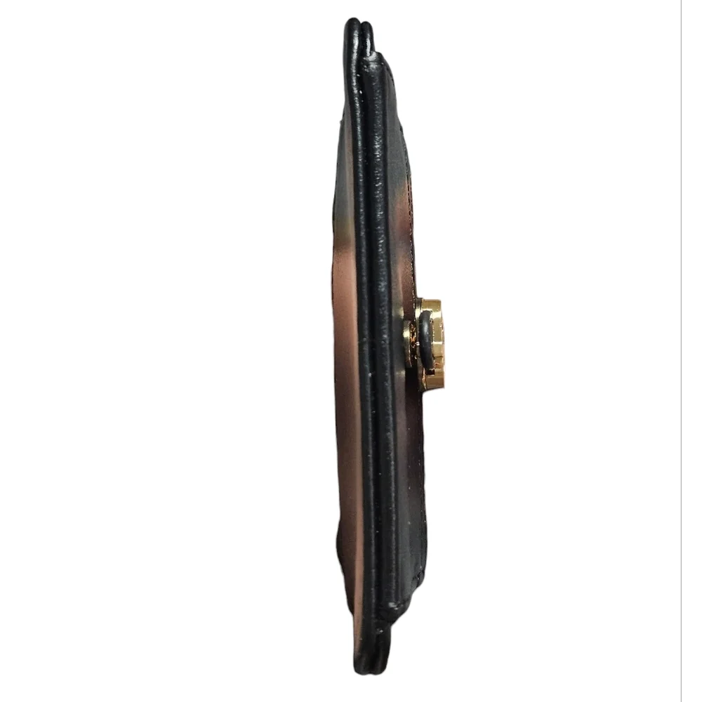 Black Faux Leather Slim Card Holder Wallet with Gold Hardware & ID Window